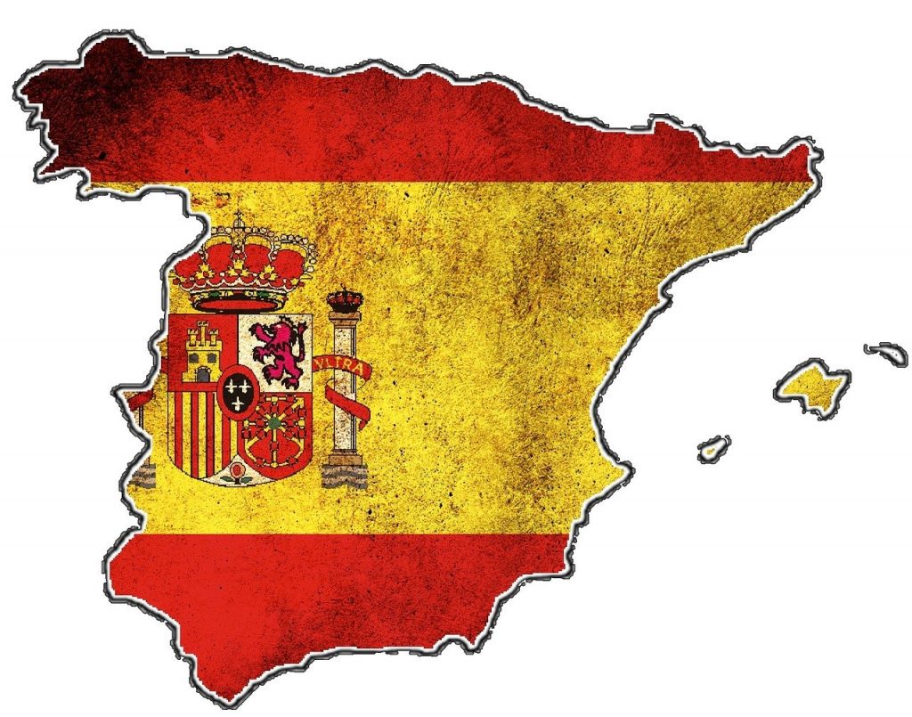 A map of Spain covered by the Spanish flag
